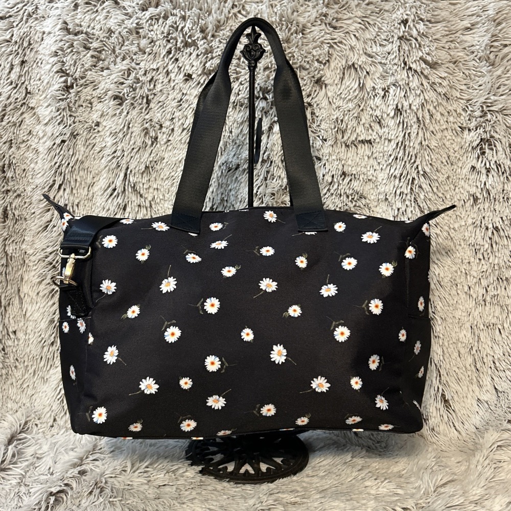 Alice + Olivia Daisy Print Weekender Duffel Bag By Stacey Bendet 16" x 12" Black